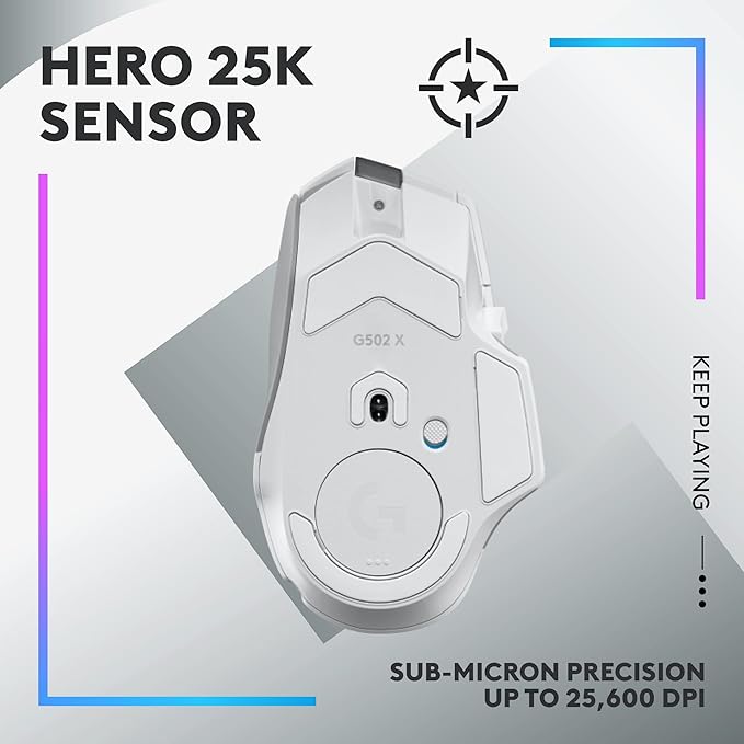 Logitech G502 X Plus Wireless Gaming Mouse - LIGHTSPEED Optical, LIGHTFORCE Switches, LIGHTSYNC RGB, HERO 25K Sensor for PC/Mac - White