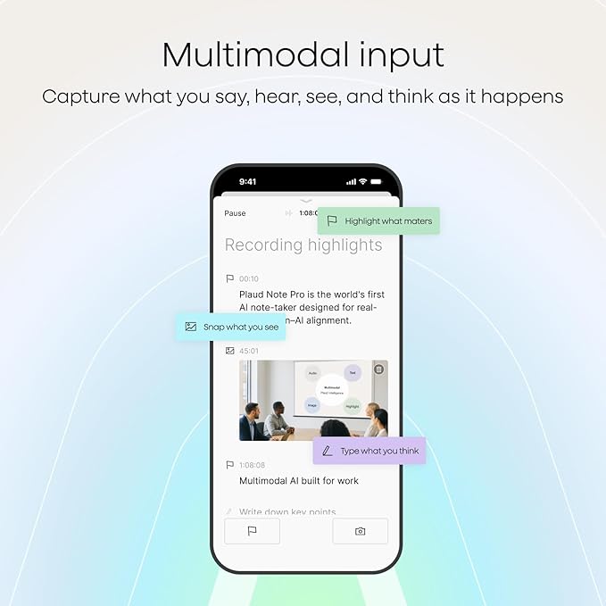 Plaud NotePin Voice Recorder, AI Voice Recorder, App Control, AI Notetaker, AI Transcribe & Summarize, Support 112 Languages, 64GB Memory, Audio Recorder for Lectures, Meetings, Lunar Silver