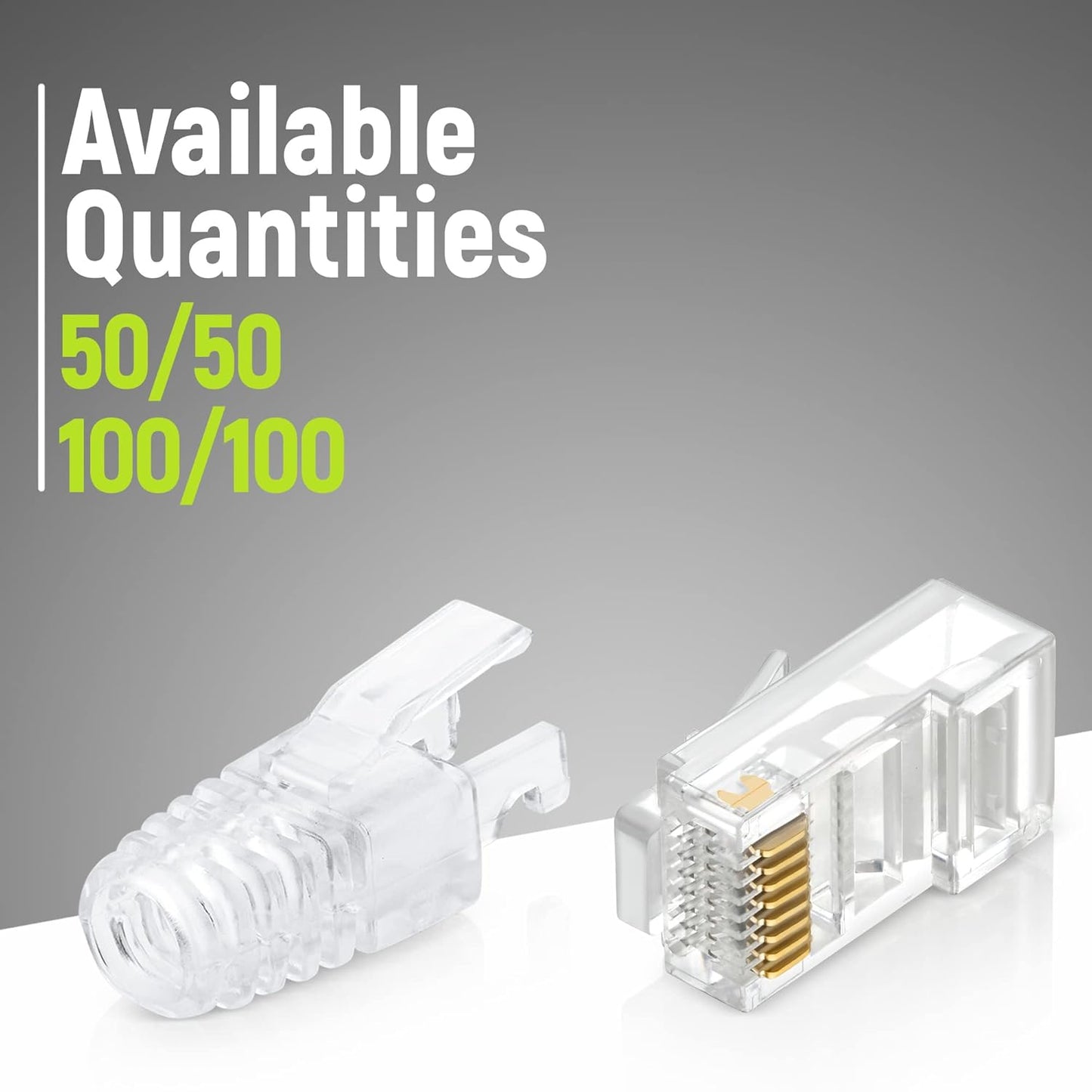 GTZ RJ45 Cat6 Pass Through Connectors and Strain Relief Boots - Pack of 100/100 - EZ to Crimp Modular Plug for Solid or Stranded UTP Network Cable
