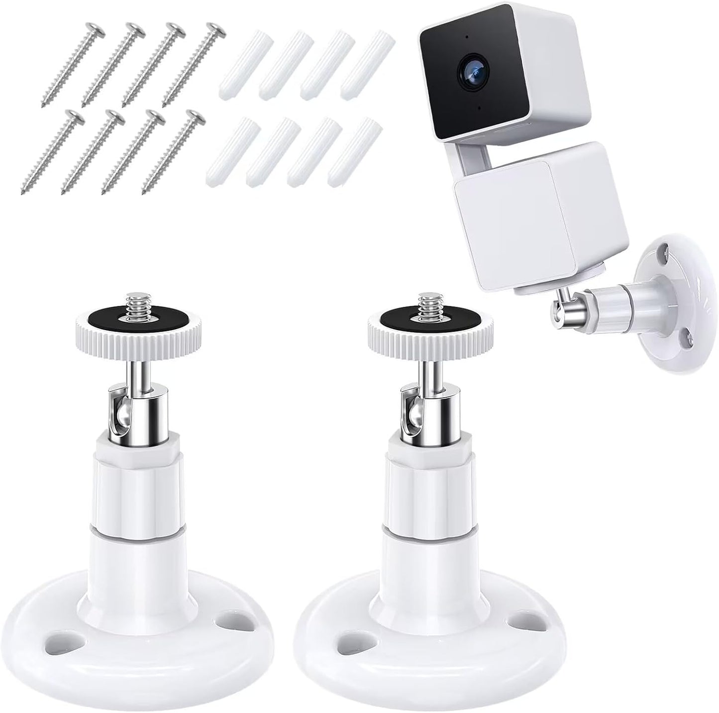 FastSnail Wall Mount Compatible with Wyze Cam Pan V3 & Wyze Cam V4/V3 & Wyze Cam Outdoor/Indoor, 360 Degree Swivel Adjustable Bracket for Wyze Cam and Other Camera with Same Interface 2 Pack