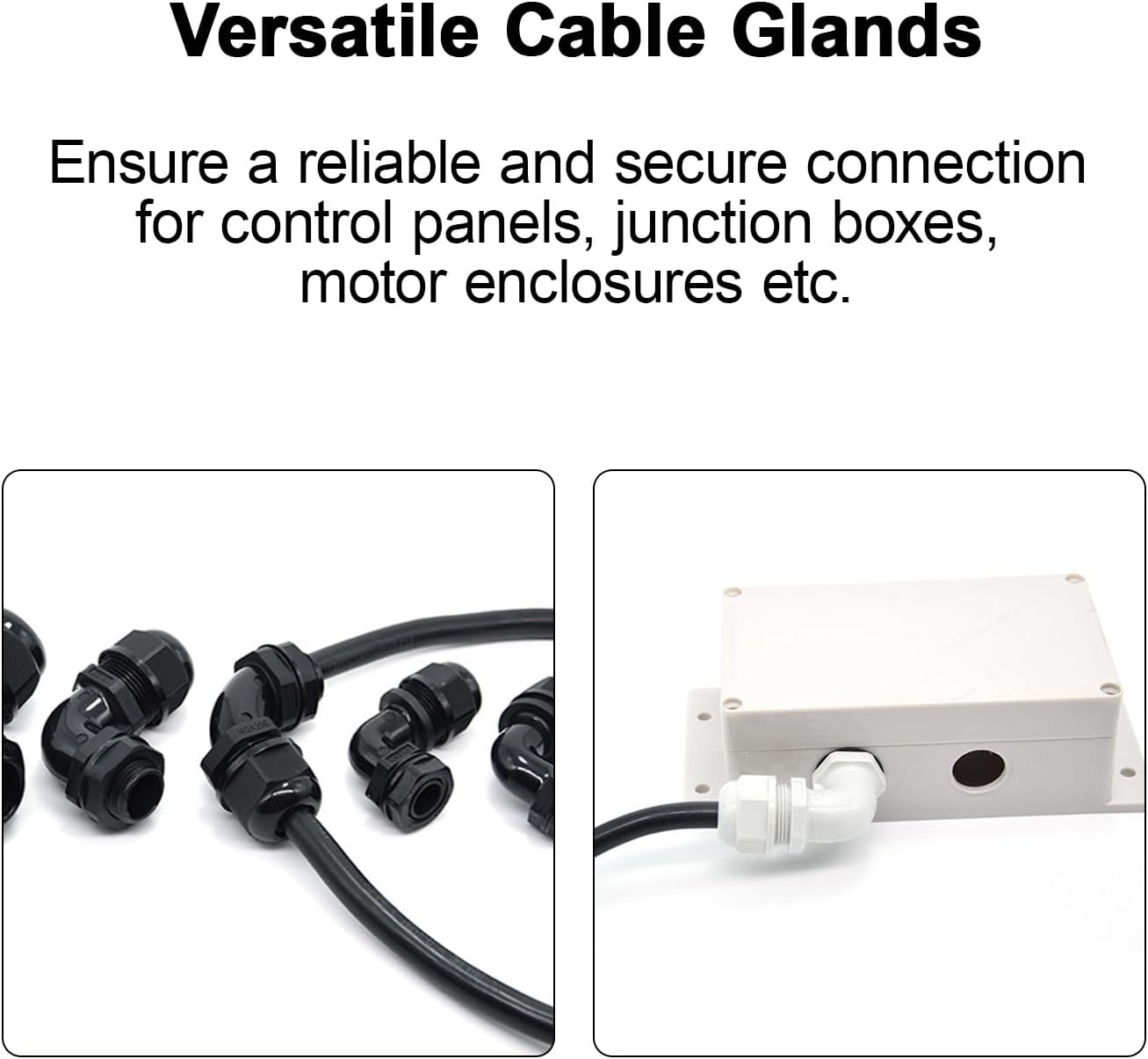 LeMotech M16 Cable Gland, 90 Degree Adjustable 6-10mm Strain Relief, Cord Connectors Nylon Joints with Gaskets, 2 Pcs, Black