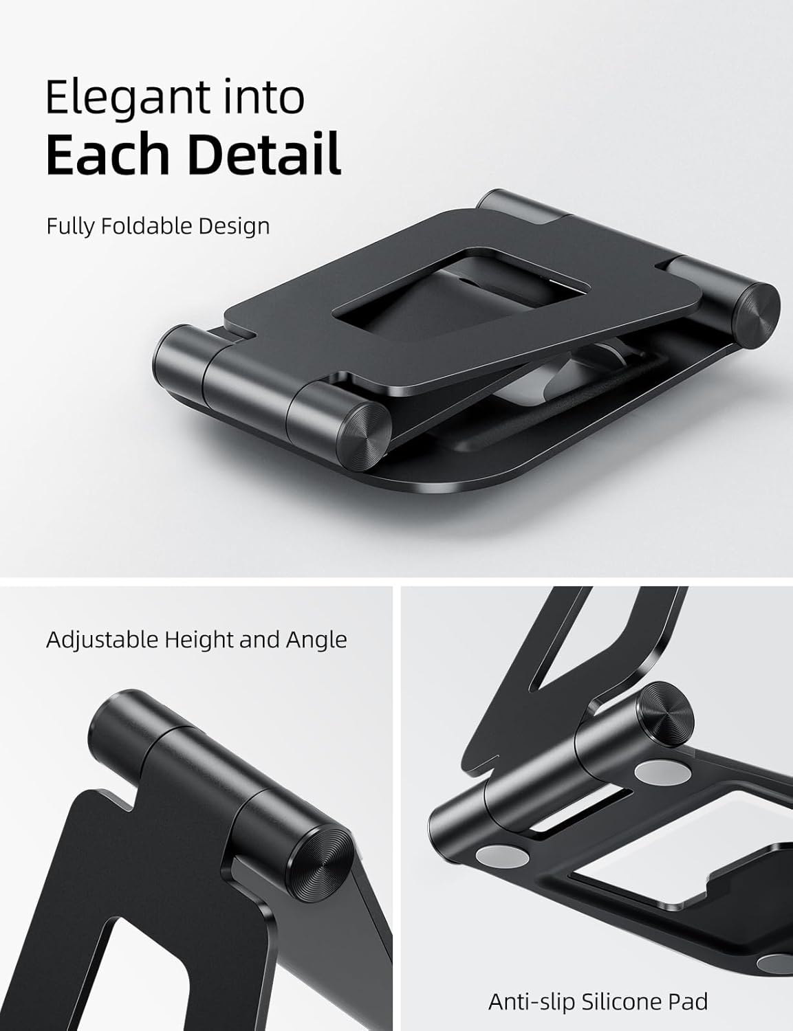 Nulaxy Aluminum Dual Foldable iPad Stand, Fully Adjustable Desktop Tablet Holder, Tablet Accessories for Office Kindle Compatible with Mobile Devices iPad Pro/Air/Mini, iPhone Pro/Max/Plus, Black