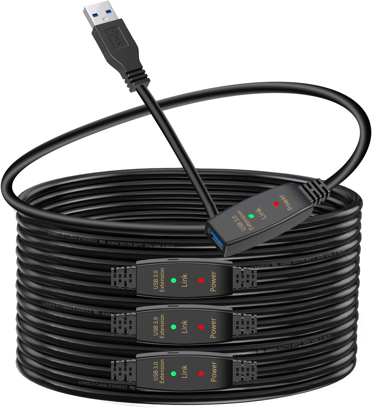 LDKCOK Active USB 3.0 Extension Cable 100ft– Male to Female Extender Cord, USB Extension Cable for USB Flash Drive, Card Reader, Hard Drive, Keyboard, PlayStation, Xbox, VR, Printer, Camera, Laptop