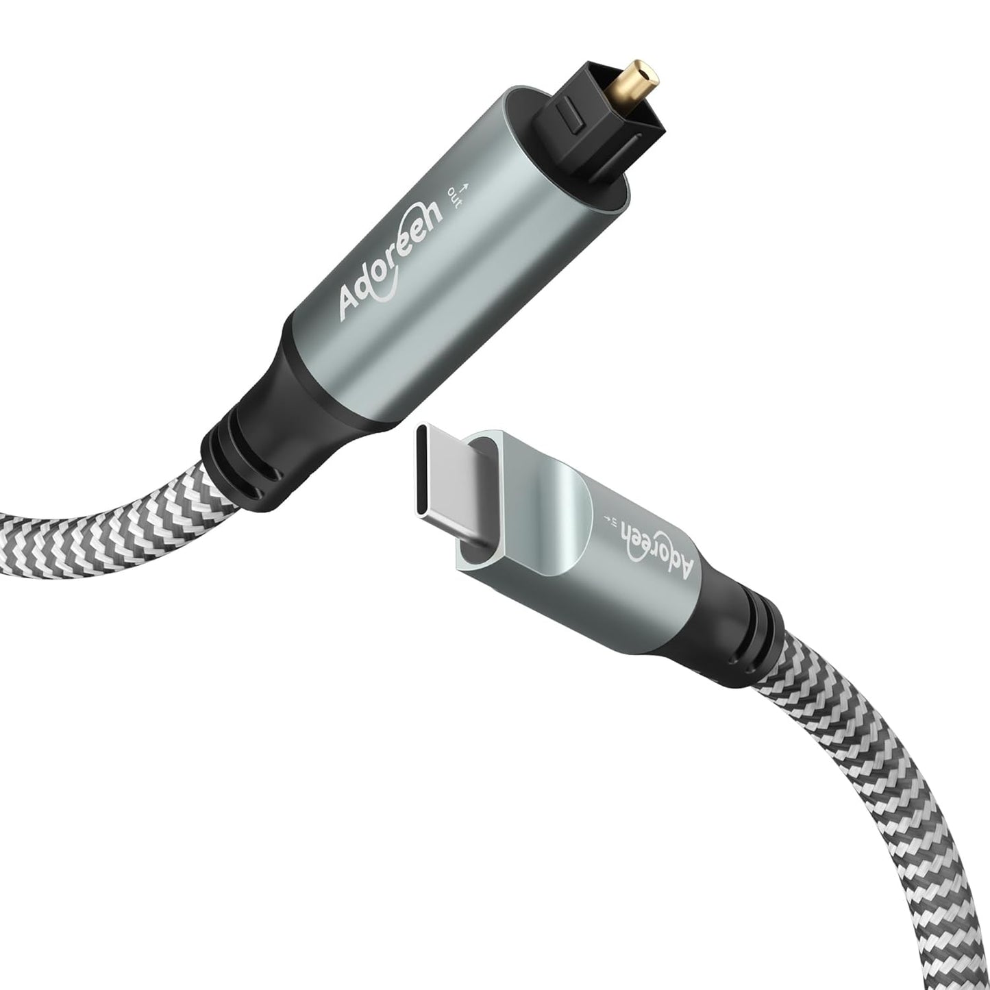 Adoreen Unidirectional USB C to Toslink Digital Optical Audio Cable 10 Ft, USB 2.0 Male to SPDIF Port Male Fiber Optic Adapter, Braided for TV/Soundbar, Sony PS5, Speaker-Not Toslink to USB