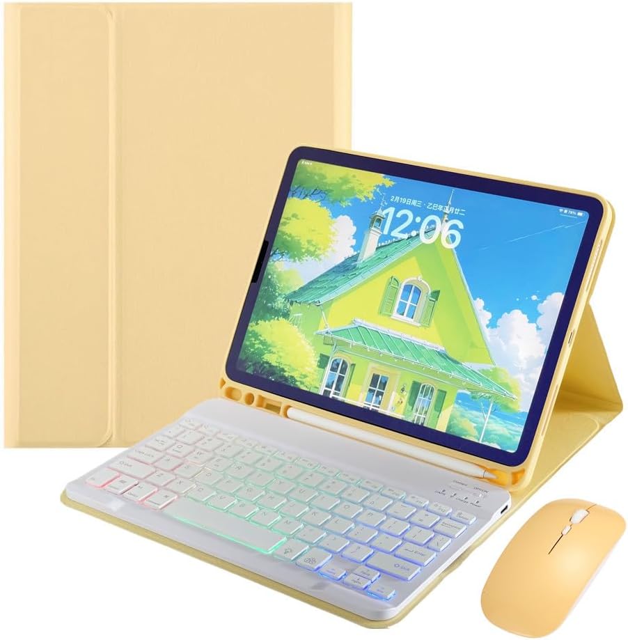 Rainbow Backlit Keyboard Case for iPad 9th / 8th / 7th Generation 10.2"/iPad Pro 10.5"/iPad Air 3rd Gen with Mouse and Backlight Detachable Bluetooth Keyboard Cover,Yellow