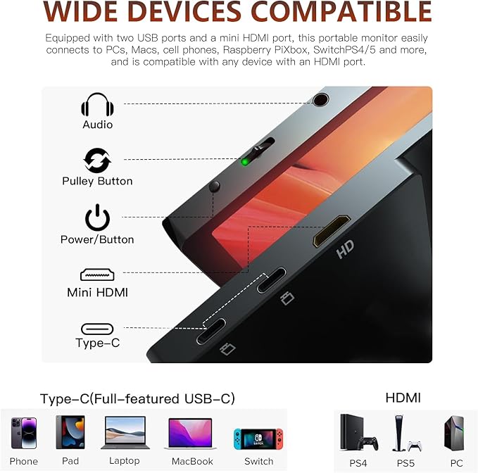 16 inch Portable Monitor 2560 * 1600 60HZ 350nits HDMI Portable Screen for Laptop Compatible with Windows, MacBook, Phone, Switch, Xbox & PS4/5 Gaming