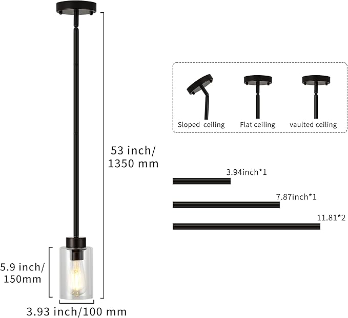 Kitchen Island Pendant Lighting 3 Pack Adjustable Hanging Ceiling Lamp with Clear Glass Shade Oil Rubbed Bronze for Bar Dining Room Corridor Living Room Bedside, 1-Light