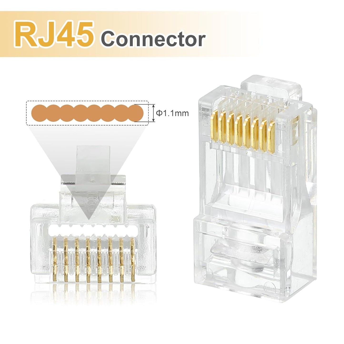MECCANIXITY 30pcs Cat6 RJ45 Pass Through Connectors, RJ45 Connector 8P8C Gold Plated Plugs with 30pcs Light Grey Strain Relief Boots for Solid or Stranded UTP Ethernet Cable, 1.1mm