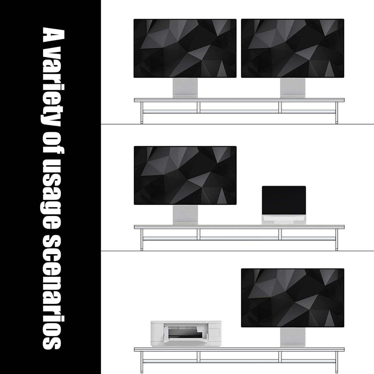 Dual‑Tier Monitor Stand for Modern Desk Setup – Minimalist Wooden and Metal Riser Shelf with Transparent Acrylic Feet for Dual Monitors, Laptops, Home Office Aesthetic，White