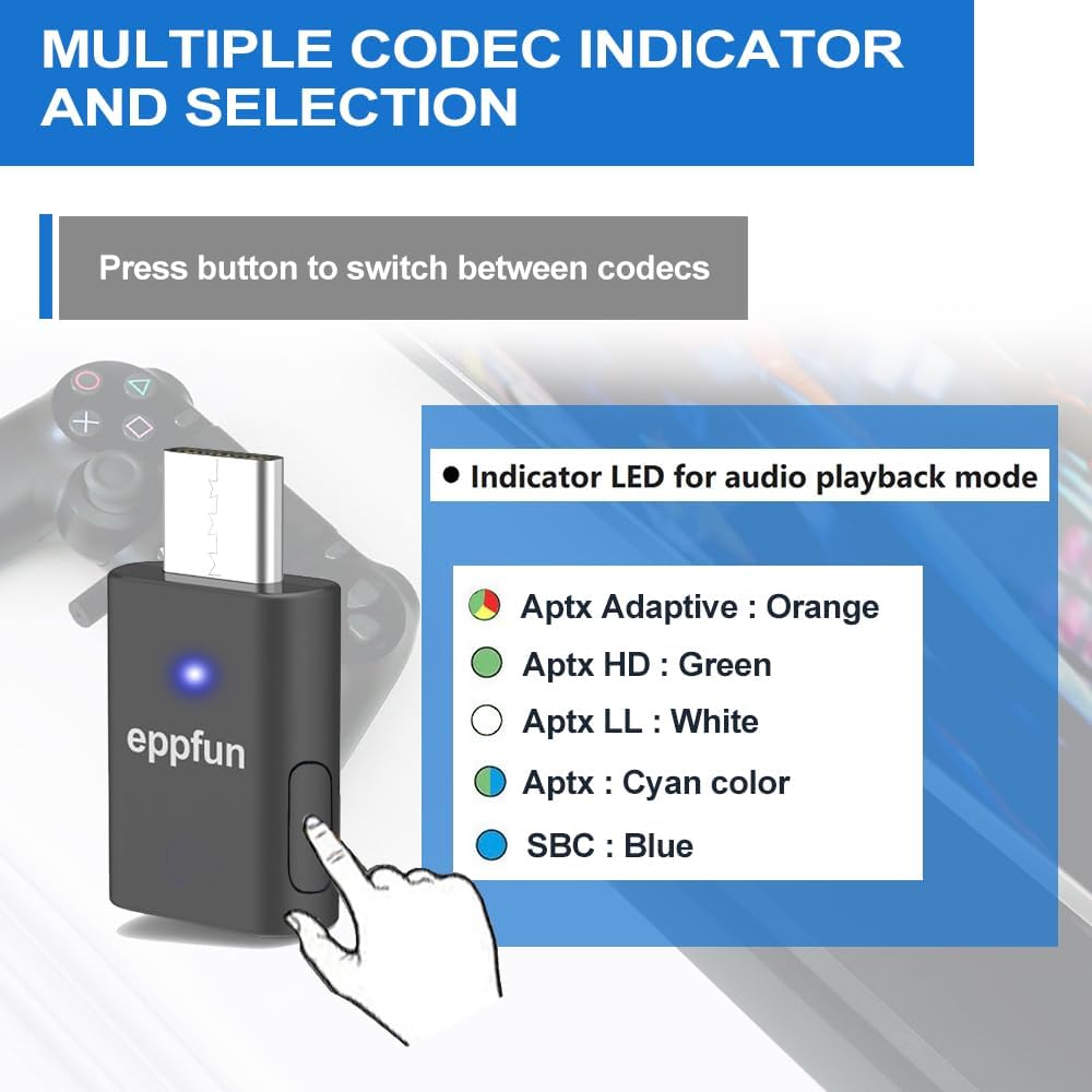 USB C Bluetooth Adapter for ps5/PS4, Dual Connection Wireless Audio Adapter Low Latency Dongle with 3.5 mm Analog Mic for PC, Mac, Phone