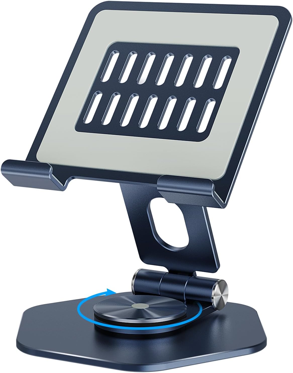 Foldable Aluminum Tablet Stand for Desk, 360° Swivel iPad & Tablet Holder – Portable & Stable Desktop Mount for 5–12.9in Devices, Dark Grey