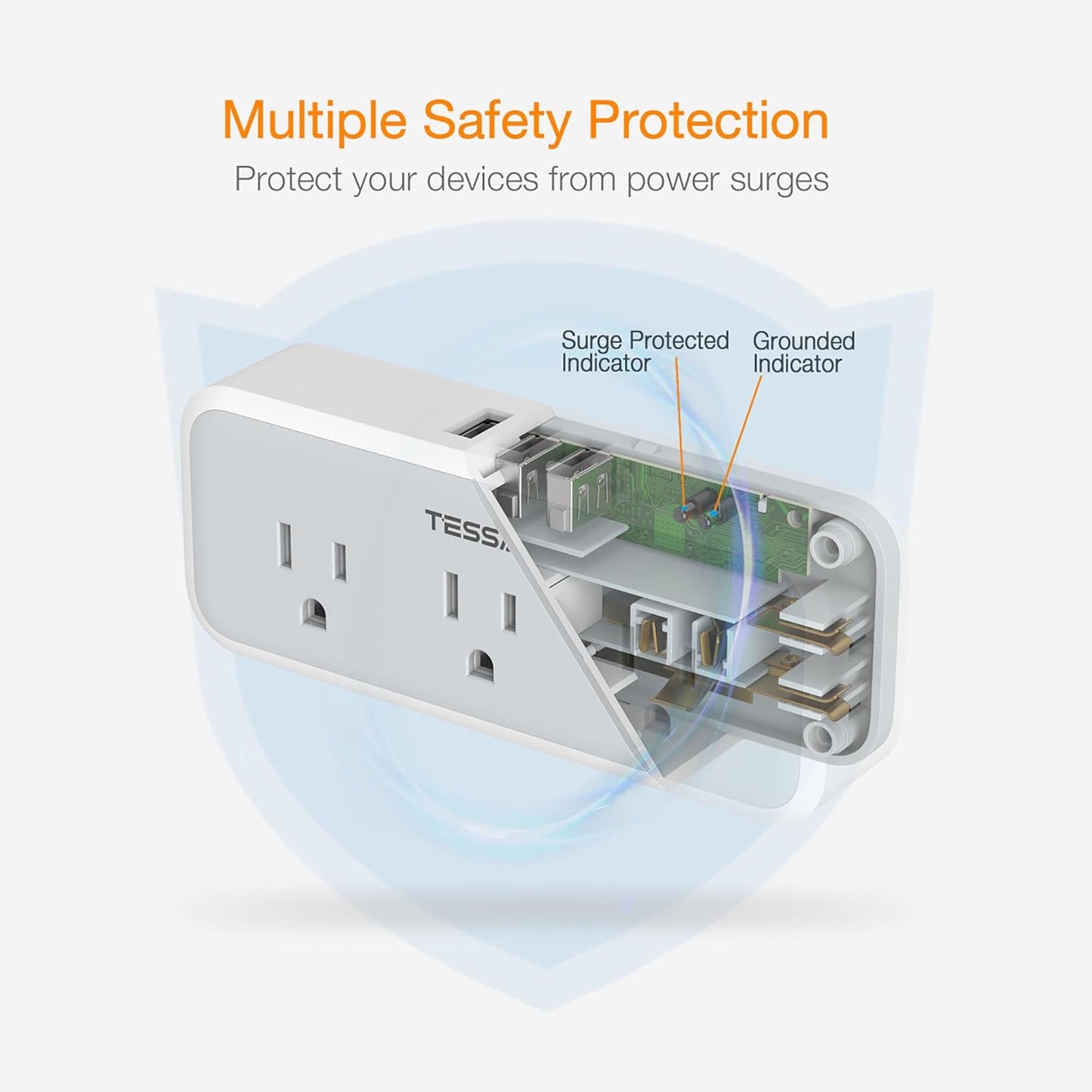Multi Plug Outlet Splitter, TESSAN Wall Surge Protector 5 Outlet Extender 3 USB Charger Adapter, 3 Way Multiple Power Electrical Plug Expander