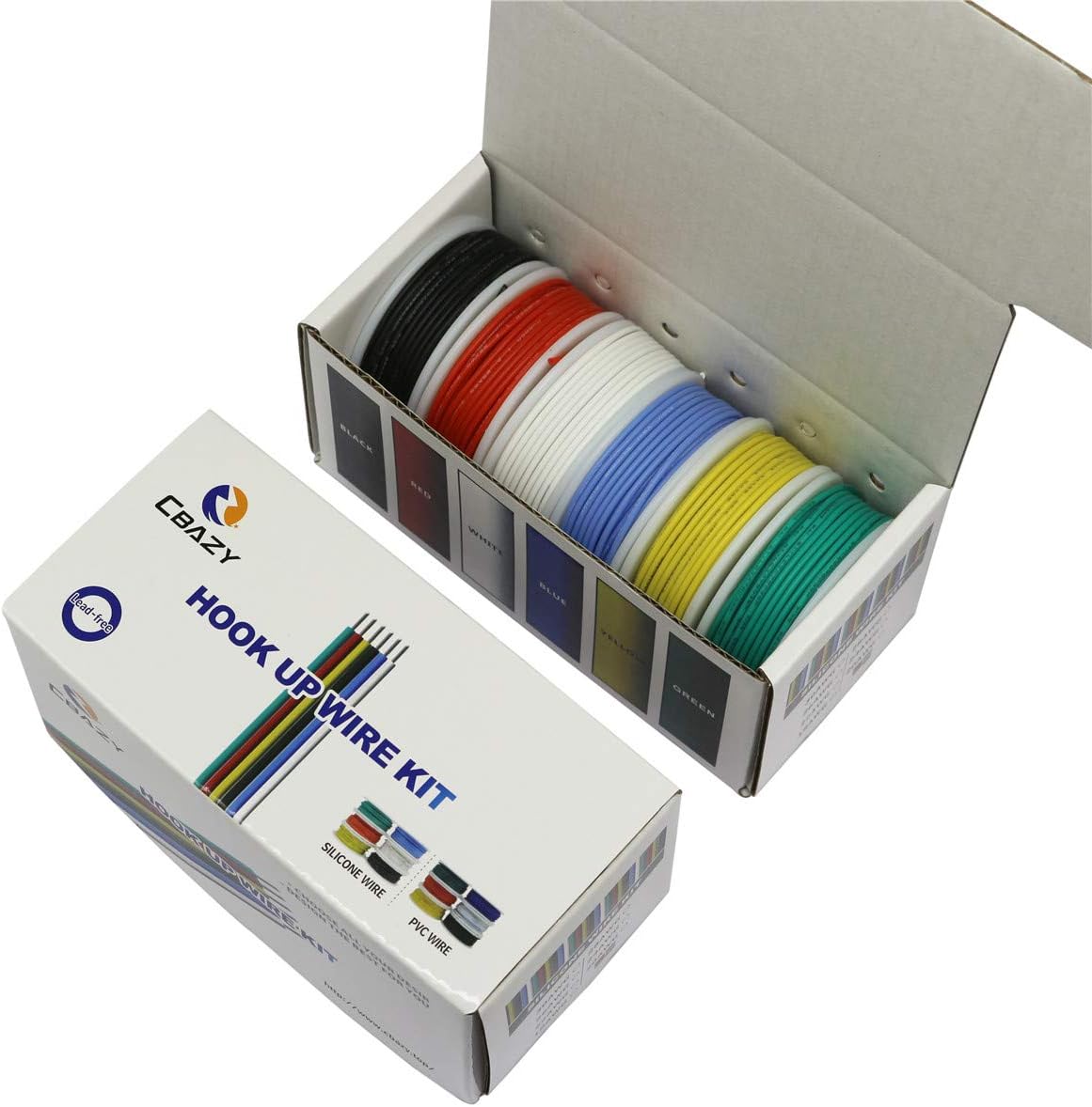 CBAZY™ Hook up Wire Kit (Stranded Wire Kit) 24 Gauge Flexible Silicone Rubber Electric Wire 6 Colors 19.6 feet Each 24 AWG