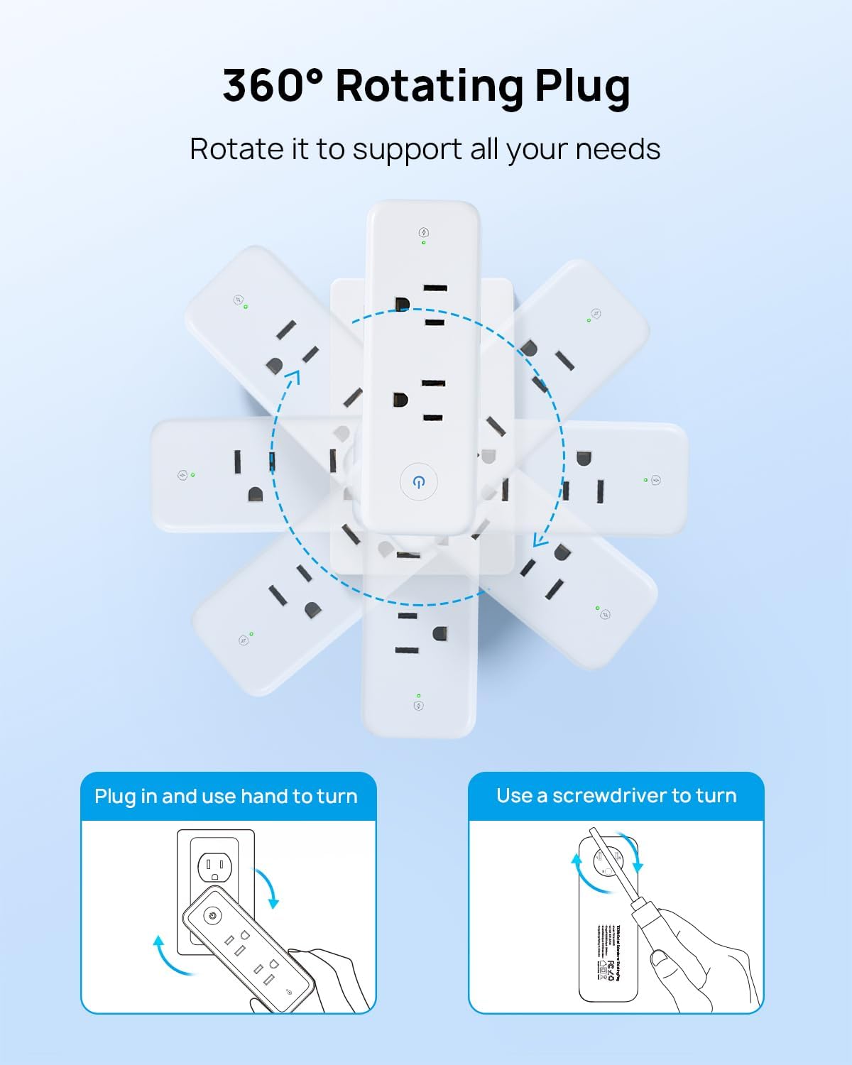 TROND Outlet Extender Surge Protector, 6 AC Outlet Splitter with Rotating Plug 360, Multi Plug Adapter with PD 20W USB C, 1440J, 2 USB-A & 2 USB-C, 3 Way Wall Extension Outlet for Home Office Travel