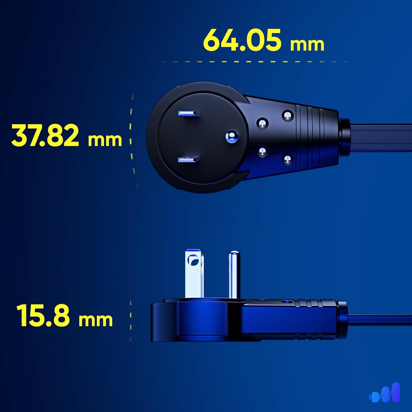 Maximm Cable 2 Ft 360° Rotating Flat Plug Extension Cord, 16/3 AWG Multi 3 Outlet 3-Prong Grounded Wire- Black - UL Certified