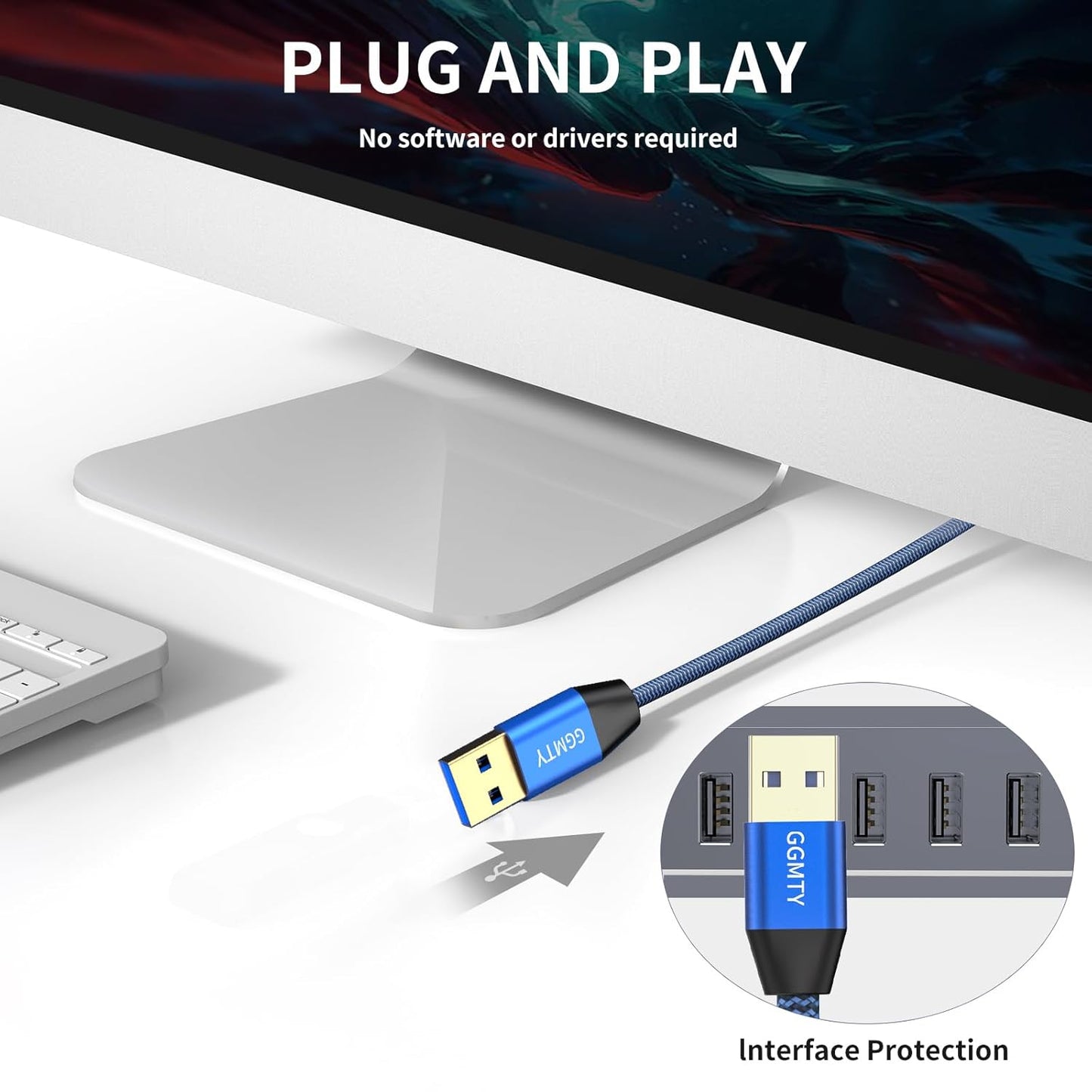 USB to USB Cable 3FT,Durable Braidedfor USB 3.0 Male to Male Type A to Type A Cable Data Transfer Compatible with Hard Drive, Laptop, DVD Player, TV, USB 3.0 Hub, Monitor, Camera