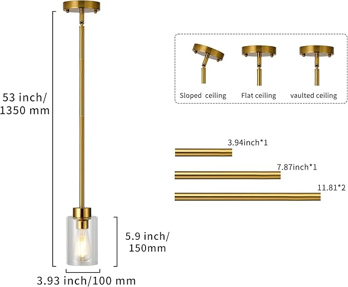 Brass Pendant Lights Kitchen Island, Glass Pendant Light Mordern Kitchen Island Pendant Lights Set of 2 Pack