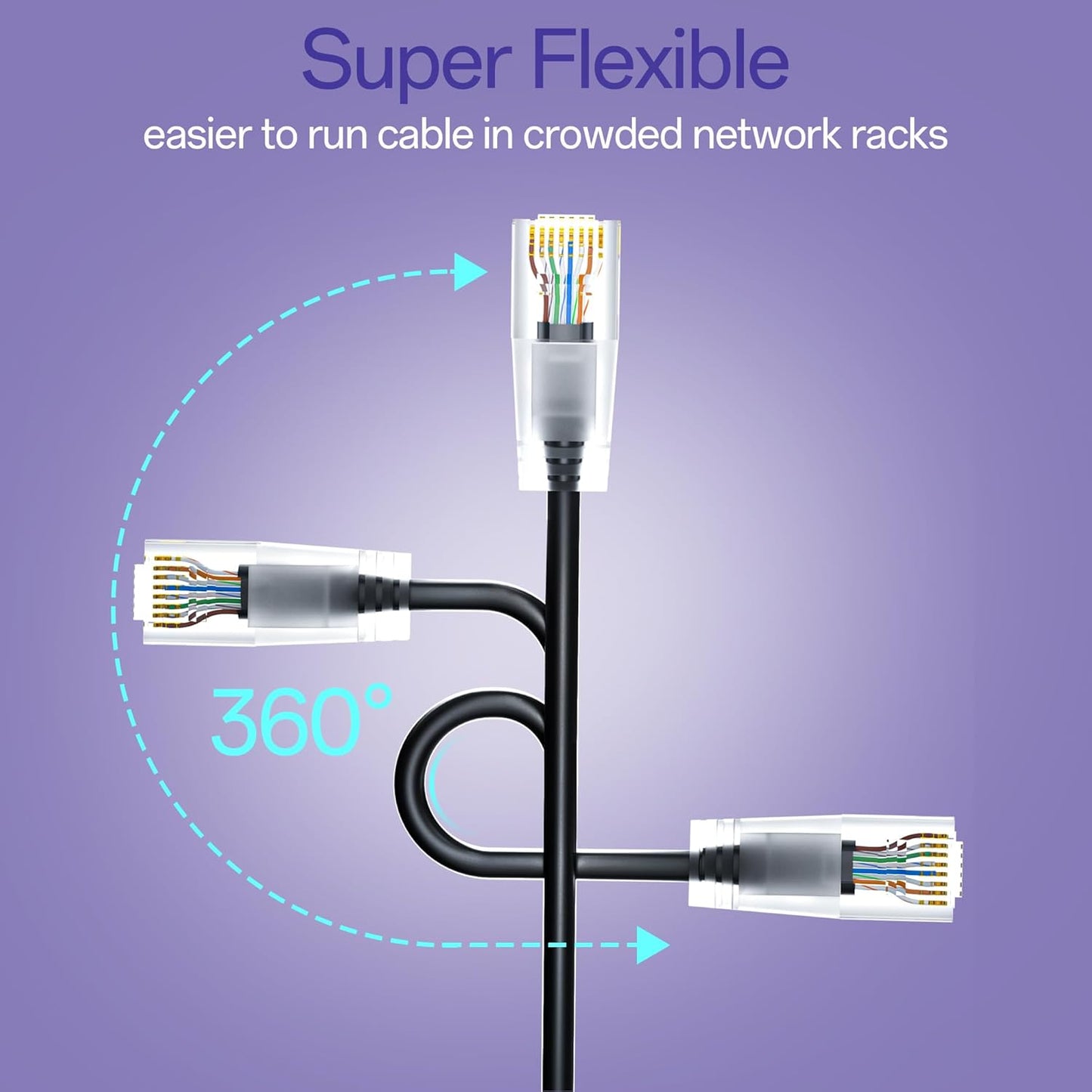 Cat6a Patch Cables 1ft (48 Pack) Slim, Cat6 Ethernet Patch Cable Pure Copper, Flexible Cat 6 Patch Cable 550MHZ 10G, Space-Saving Cat 6A Network Cables for Patch Panel Black