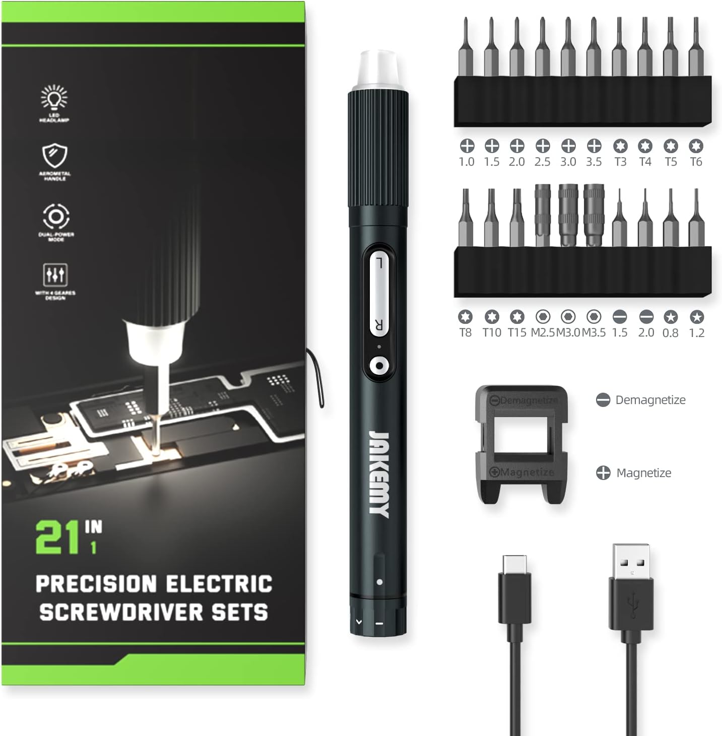 Small Electric Screwdriver Set, JAKEMY Adjustable 3 Torque Cordless Screwdriver Set for Laptop, Rechargeable Mini Computer Screwdriver Kit for Electronics Repair with Shadowless LED Lamp