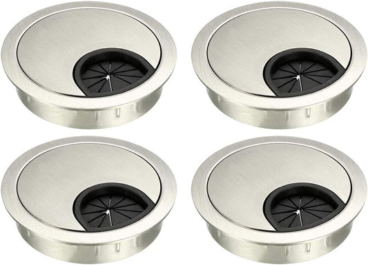 uxcell Cable Hole Cover, 2.1Inch/53mm Zinc Alloy Desk Wire Cord Cable Grommets Hole Cover for Office PC Desk Cable Cord Organizer, 4Pcs Wire Drawing Silver