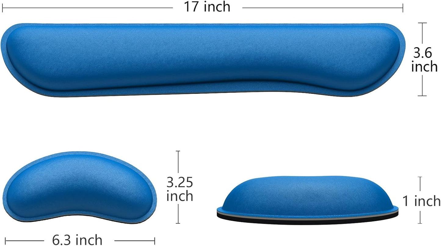 Dapesuom Enlarge Keyboard Wrist Rest, Memory Foam Wrist Cushion for Desk Mats Support, Cute Typing Pain Relief Keyboard Mouse Pad Rests Set with Non-Slip Base for Gaming Laptop Office, Dark Blue