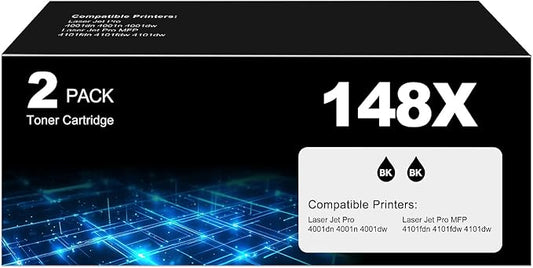 148X Toner Cartridges Black for HP 148X 148A W1480X W1480A Printer Laser Jet Pro 4001n 4101fdw Toner Cartridge Laser Jet Pro MFP 4001n 4101fdw 4001dn 4001dw 4101fdn 4101dw HP148X HP148 Toner 2 Pack
