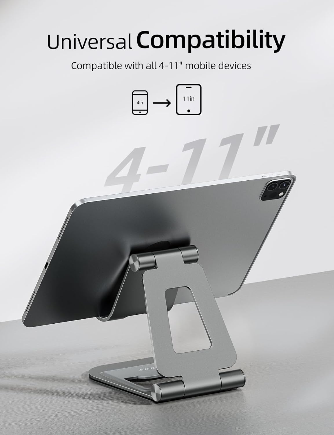 Nulaxy Aluminum Dual Foldable iPad Stand, Fully Adjustable Desktop Tablet Holder, Tablet Accessories for Office Kindle Compatible with Mobile Devices iPad Pro/Air/Mini, iPhone Pro/Max/Plus, Gray
