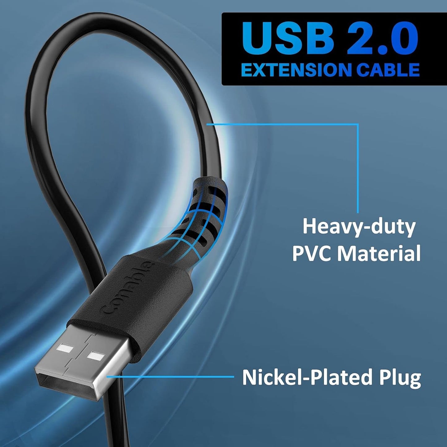 3 Pack USB Extension Cable 15 FT, USB 2.0 Type A Male to Female Extender Cord Adapter, Compatible with Printer, Keyboard, Mouse, Flash Drive, Hard Drive, Controller, Black Cable with 5 Cable Ties