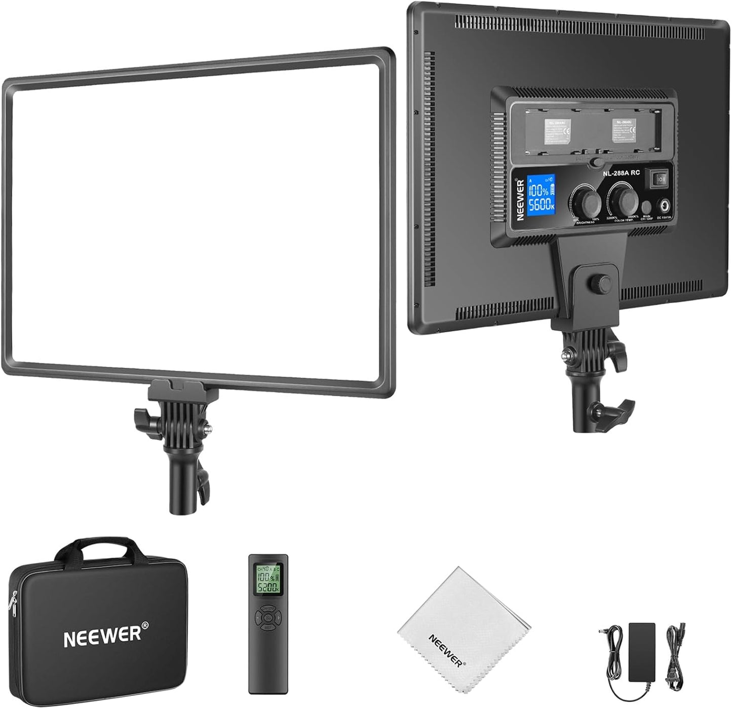 NEEWER NL288 LED Video Light Panel, 45W 4800Lux 3200K-5600K CRI97+ Dimmable Bi Color 18" Soft Studio Photography Key Lighting for Game Streaming Recording, Remote, Cleaning Cloth, Battery Not Included