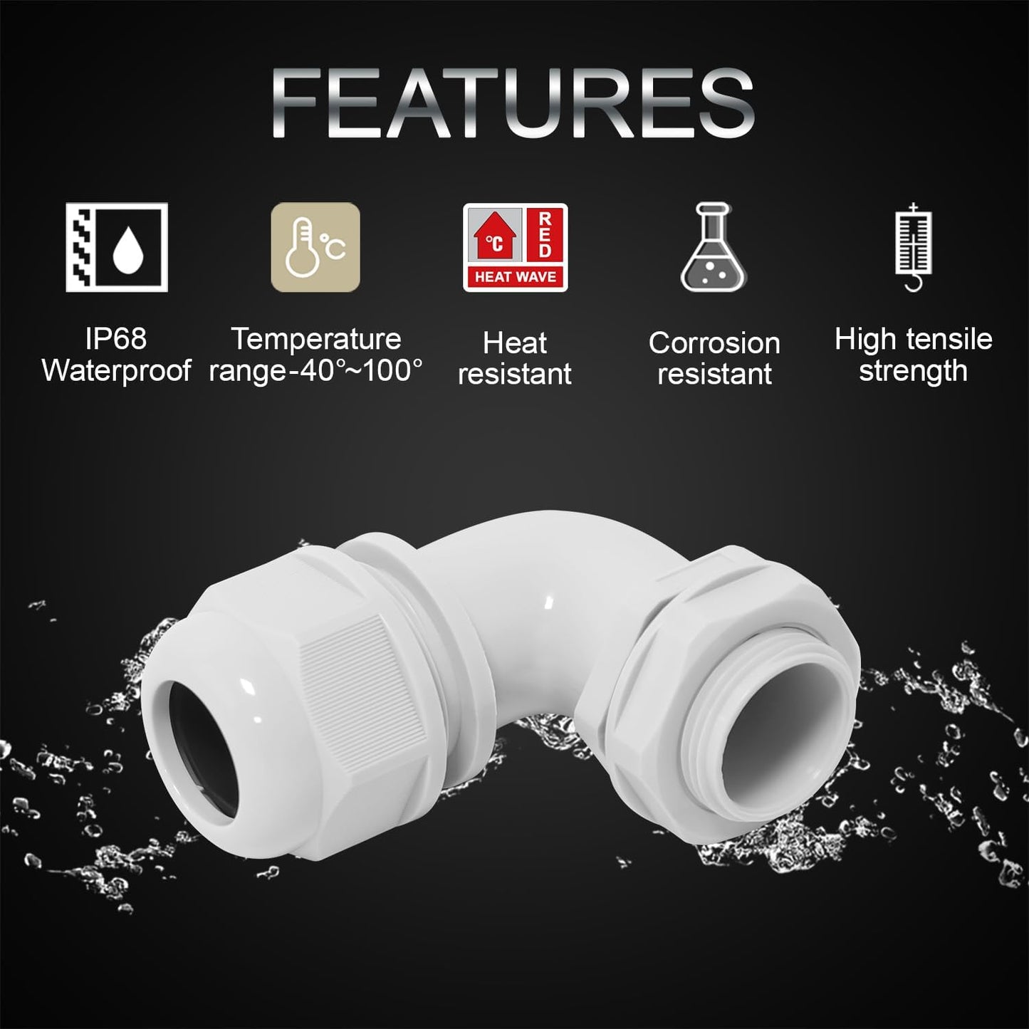LeMotech M32 Cable Gland, 90 Degree Adjustable 18-25mm Strain Relief, Cord Connectors Nylon Joints with Gaskets, 2 Pcs, Grey