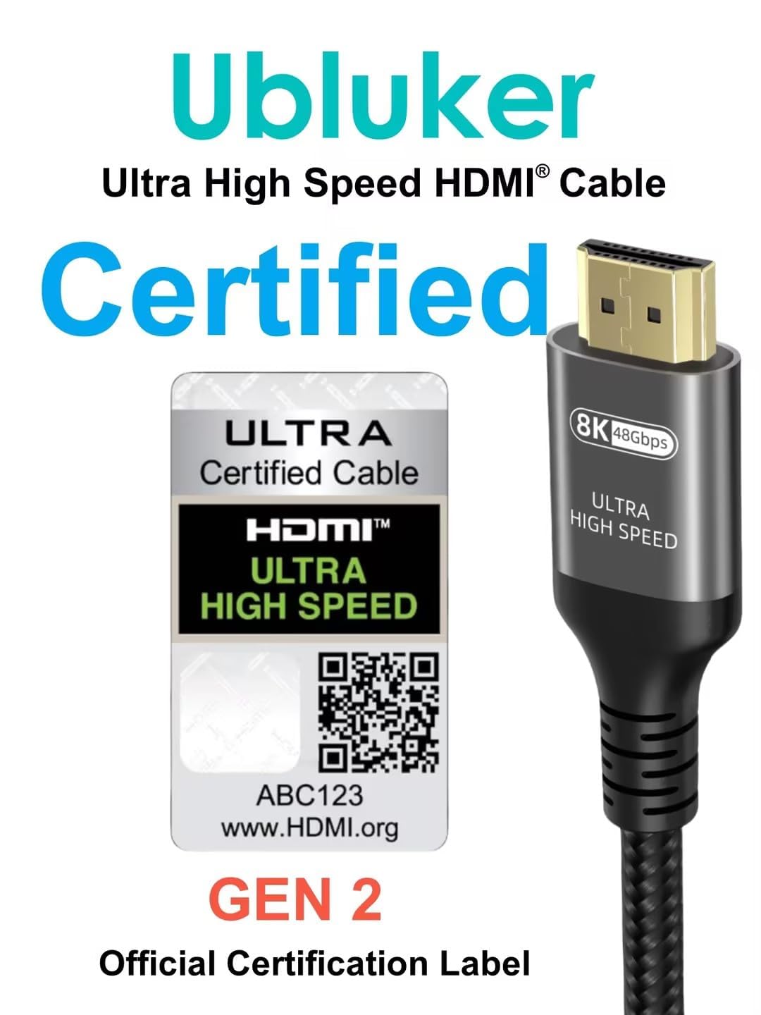 10K 8K 4K HDMI Cable 48Gbps 8 FT, Certified Ultra High Speed HDMI® Cable 4K 240Hz 144Hz 120Hz 8K60Hz 0.01ms HDR10+ eARC HDCP2.3 Netflix Roku TV PC Monitor Projector PS5 X-Box