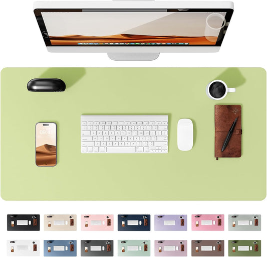 YSAGi Leather Desk Protector, Office Mat, Large Mouse Mat, Non-Slip PU Leather Blotter, Laptop Desk, Waterproof Writing Pad for Office and Home (Peak Green, 35.4" x 17")