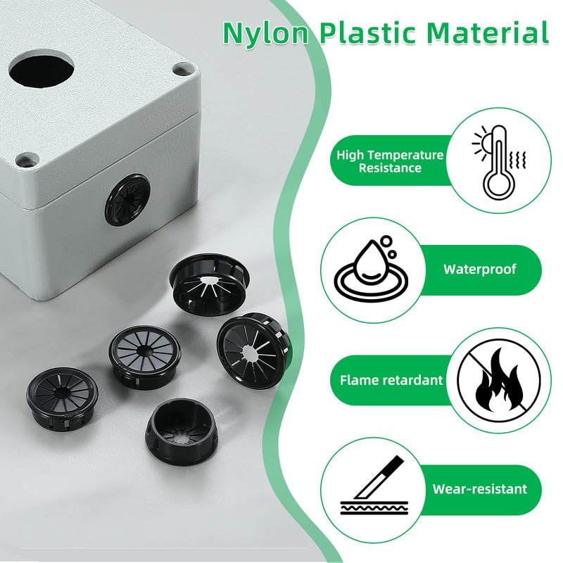 60PCS Cable Grommets, 1/2"(13mm) Desk Hole Cover Petal Shaped Buckle Type Nylon Snap Bushing Grommet, Wire Hole Cover Insert for Cables and Cords Management and Protection of Cabinet, Black