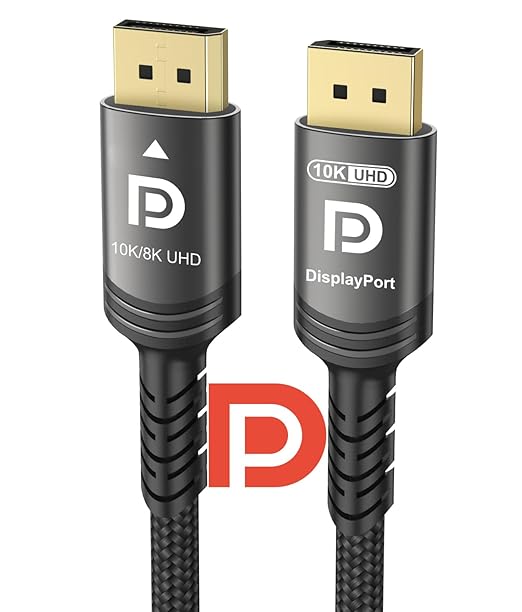 10K 8K DisplayPort 2.1 Cable 54Gbps 5 FT, Certified DP to DP Cord 4K 240Hz 165Hz 144Hz 120Hz 10K 8K 120Hz Nylon Braided UHBR HDCP2.3 FreeSync G-Sync RTX5090 Gaming Monitor PC Projector
