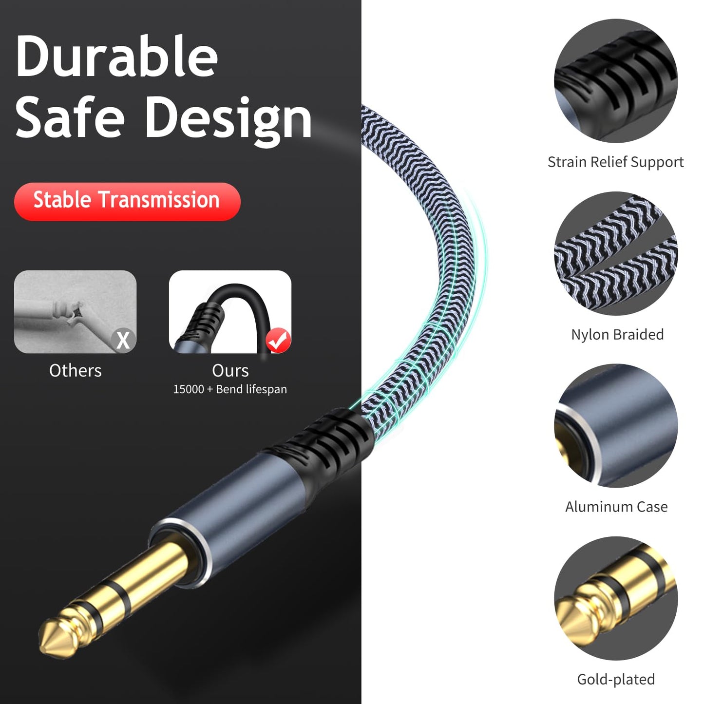1/4" Male to Female Stereo Headphone Extension Cable - 15ft, Quarter Inch Guitar Cable