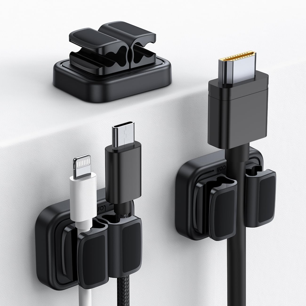Lamicall Cord Organizer Spring Clip Holder - [1 Small Clip Hold 3 Cords] Desk Cable Management Holder, Adhesive Phone Charger Wire Keeper for Nightstand Office Car, Desk Accessories, 3Pcs