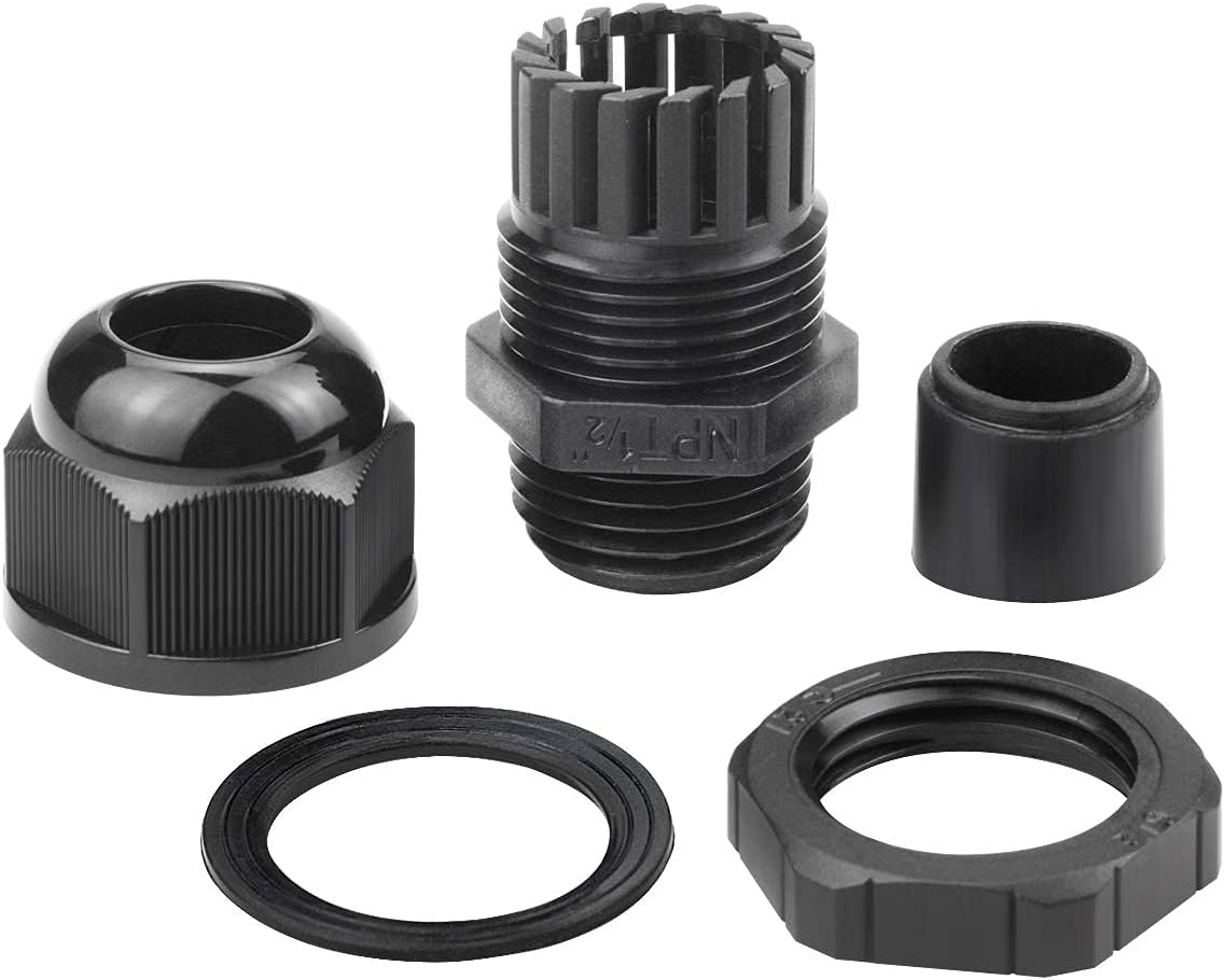 XHF 10 Pcs 1/2" IP68 Strain Relief Nylon Cord Grip Waterproof NPT Cable Glands Adjustable UL Listed and RoHS Compliant (Black)