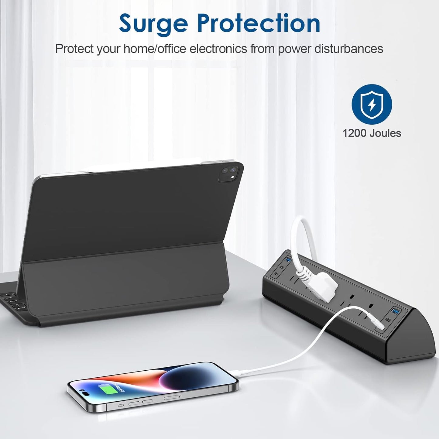 Desk Clamp Power Strip USB C,Under Desk Mount Power Station,20W Fast Charging,Fits 1.9'' Tabletop Edge,Desk Surge Protector,Perfect Home,Office Supplies (Black, 5 Outlets & 6 USB Ports & 20 FT Cable)