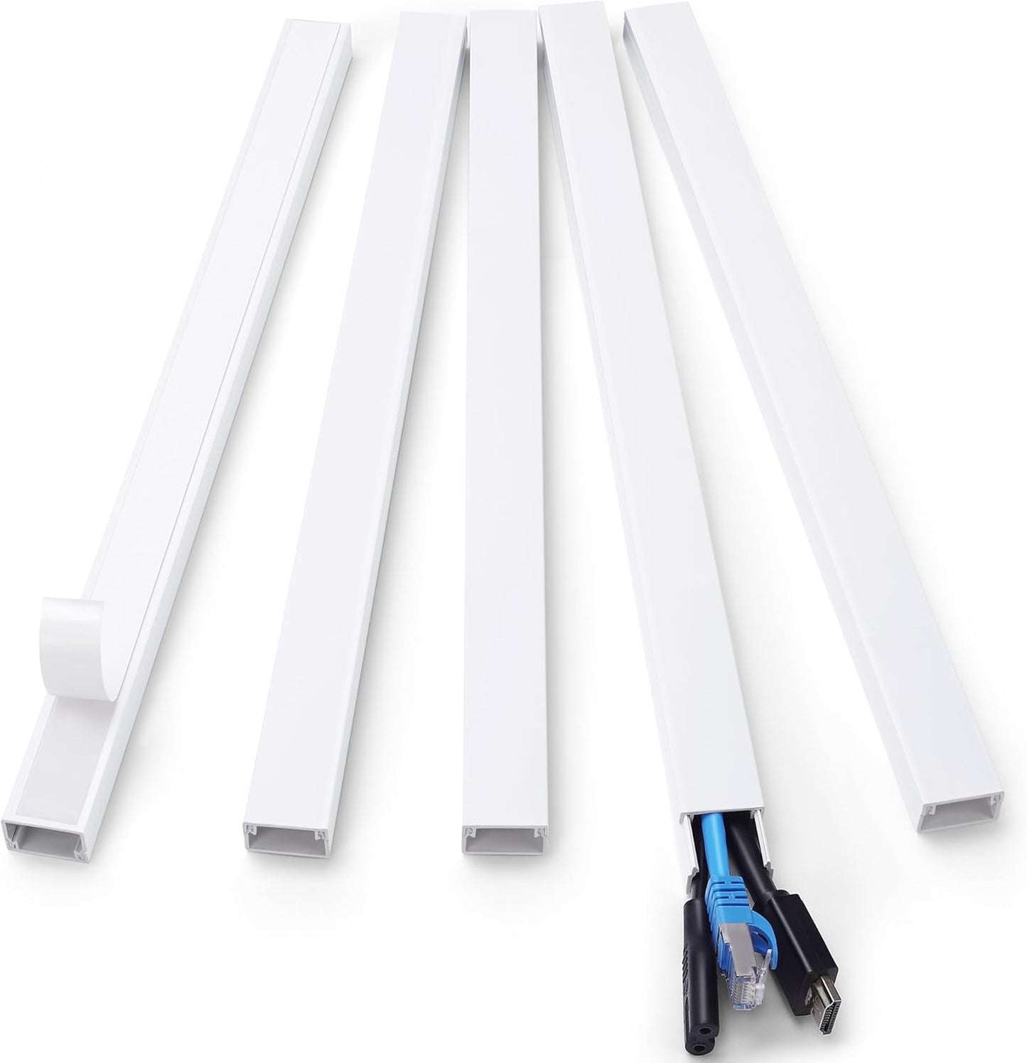 ZhiYo Cord Hider 71in, Cord Covers for Wires on Wall, Cable Hider for Wall Mounted TV, Wire Cover for 2-4 Cords, Paintable Wire Concealer, Easy Cable Management, 5 x L14in W0.95in H0.55in, White