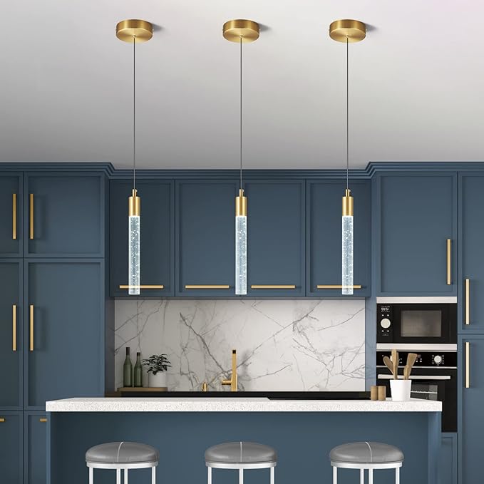 Modern Kitchen Island Pendant Light Dimmable LED Gold Brass Finish Mini Pendant Lighting Bedroom Bedside Table Small Pendant Lights（1-Pack）