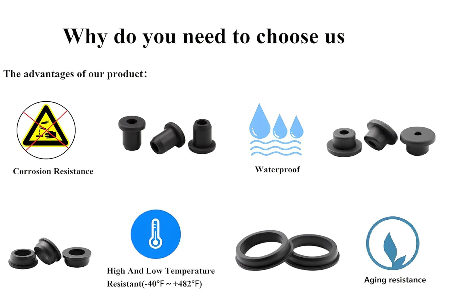 5 pcs 2" Drill Hole，1-9/16"ID Black Silicone Top hat Rubber Grommets for Wiring，Automotive，Firewall，Hole Plug，Desk，Screw，Water and Gas Pipe，Drain，House Siding，Cable Bushing，Glass，Wire Plug