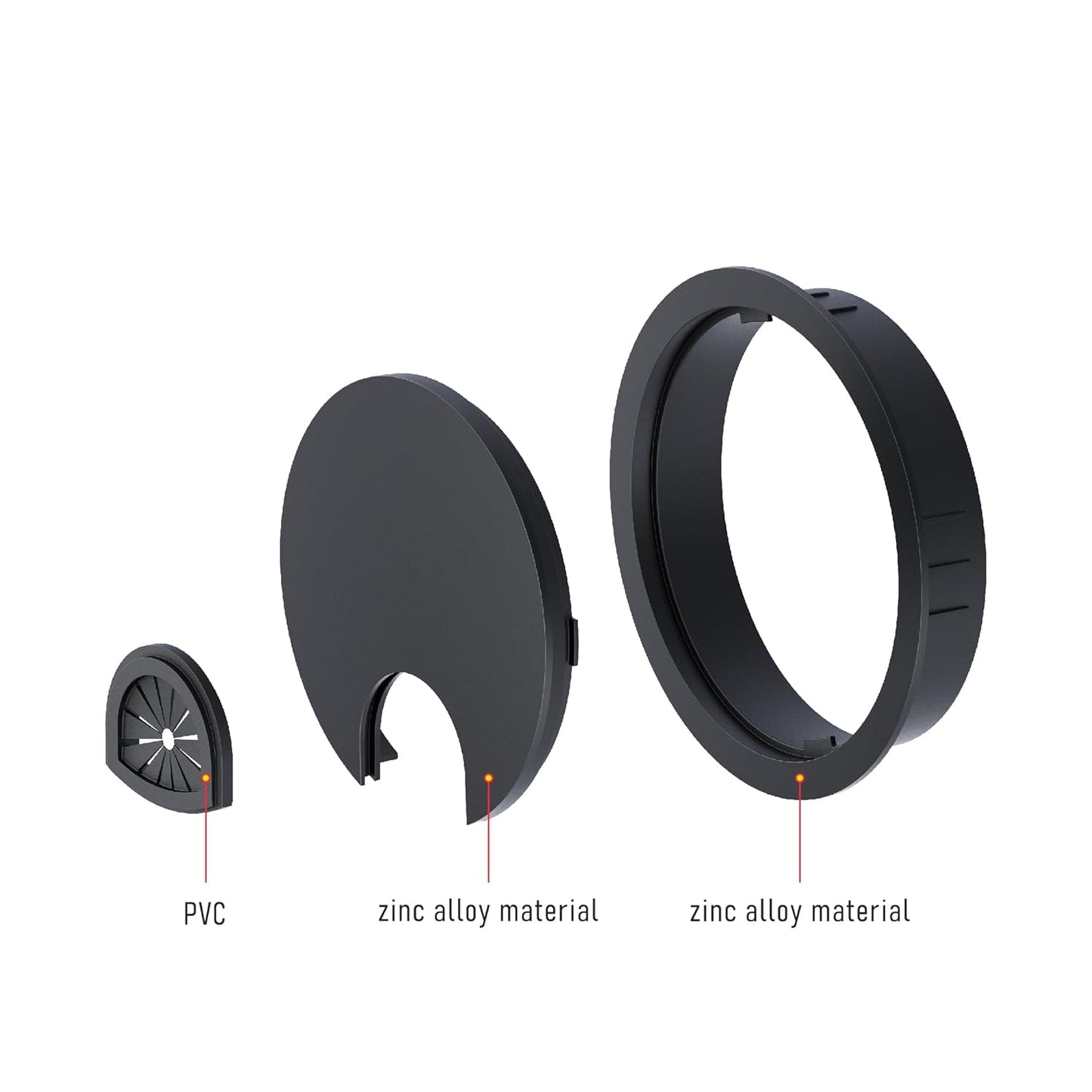 2 Pack Desk Grommet 3-1/8 Inch 80mm, Zinc Alloy Computer Desk Wire Hole Cover, Office Desktop Cord Cable Hole Metal Ring, Black