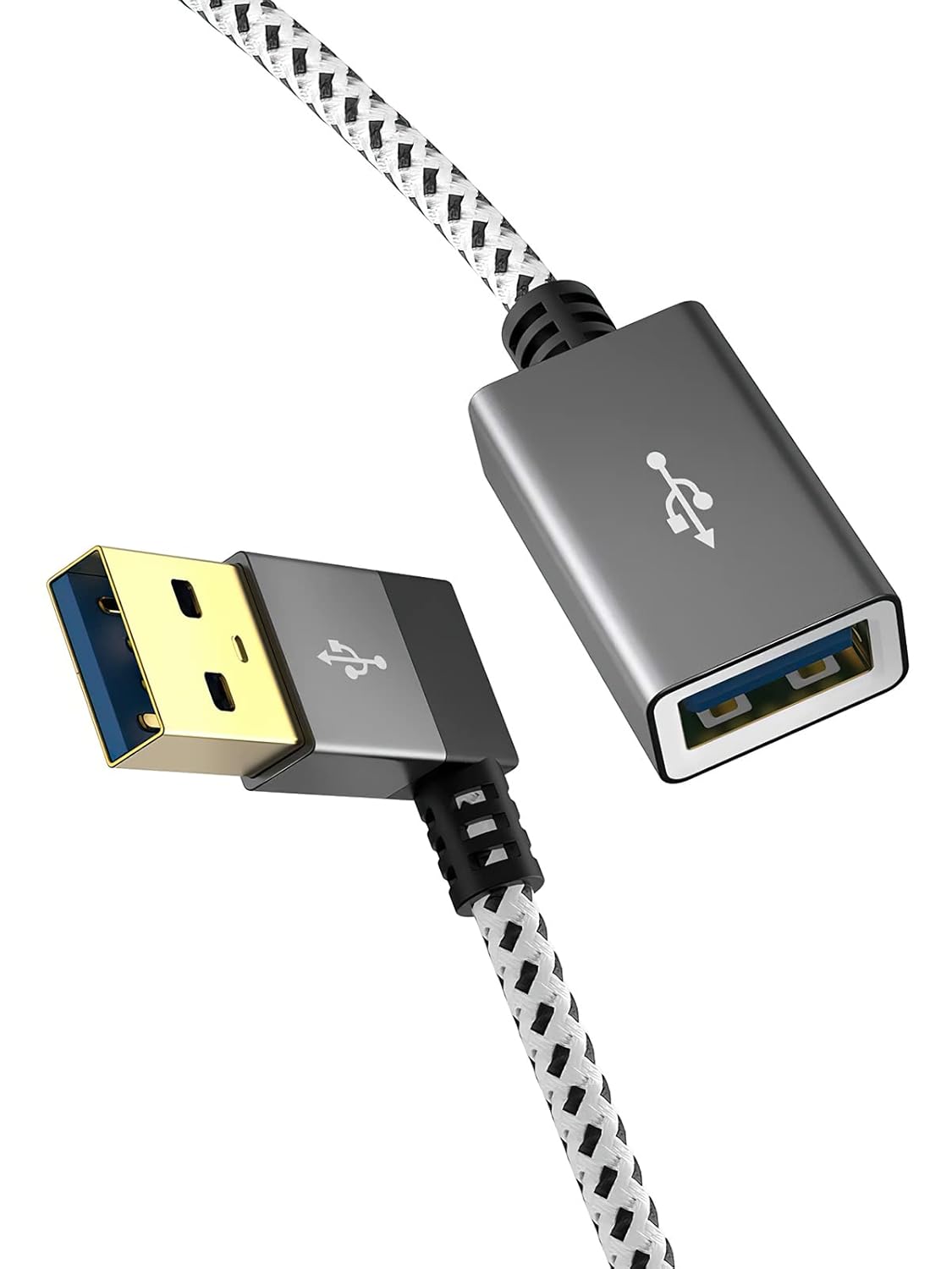 CableCreation Short USB 3.0 Extension Cable 1FT, Left Angle USB Male to Female Extender Cord, 90 Degree USB 3.0 for VR, PlayStation, Xbox, Keyboard, Space Gray 0.3M