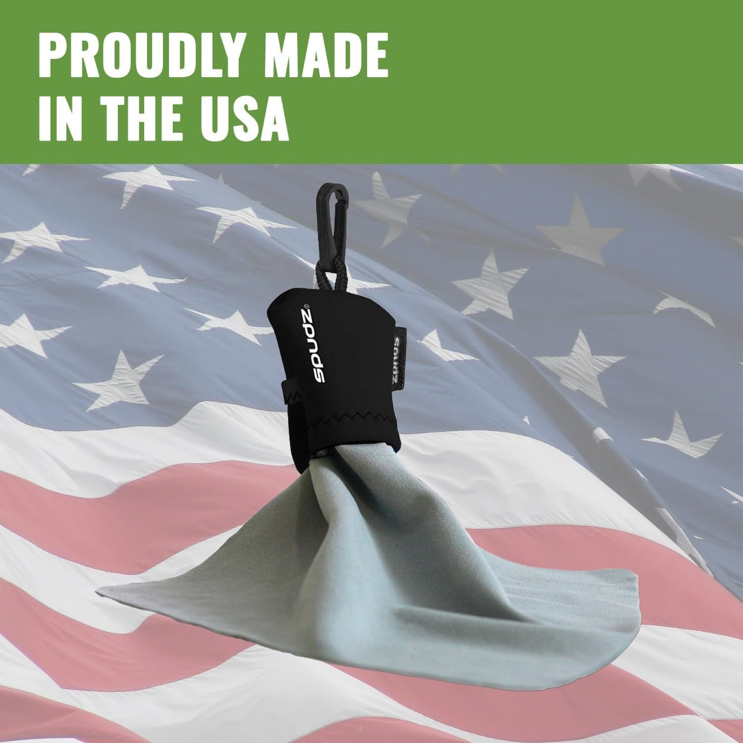 SPUDZ Ultra Microfiber Lens Cleaner – Closable Pouch, Clip-On, Washable – for Optics, Scopes, Glasses | Riptide, 6 x 6 Inch