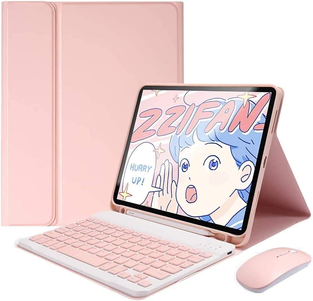 Keyboard Case for iPad Air 11 inch (M3 2025/M2 2024) with Mouse, Case for iPad Air 5th/4th Gen with Keyboard Cover with Pencil Holder, Pink