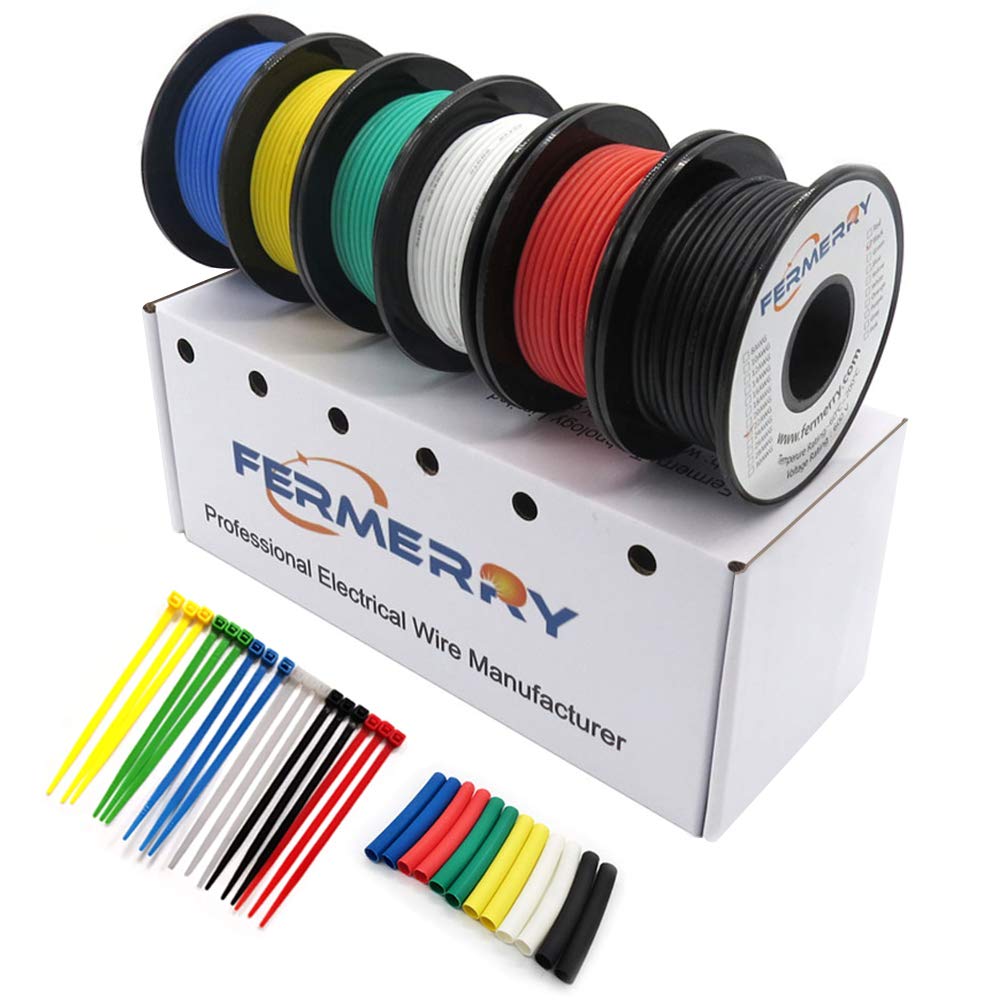 Fermerry 28 AWG Stranded Wire Spool 5ft Each 6 Colors Flexible 28 Gauge Silicone Hook up Wire Kit Electrical Tinned Copper Wire