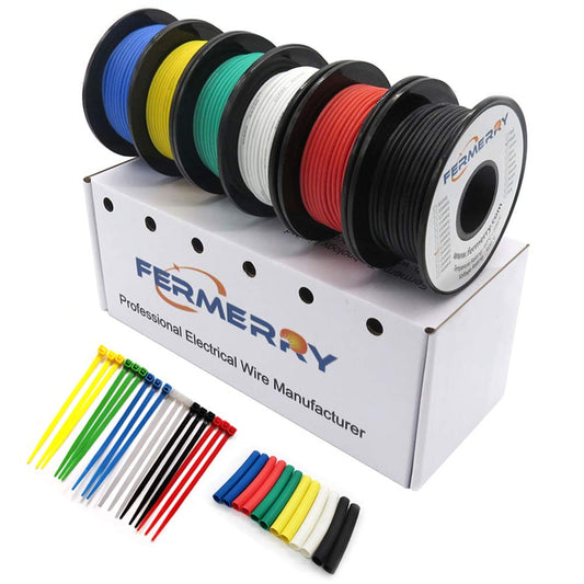 Fermerry 20 AWG Stranded Wire Spool 5ft Each 6 Colors Flexible 20 Gauge Silicone Hook up Wire Kit Electrical Tinned Copper Wire