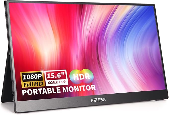 Portable Monitor 15.6 Inch IPS Display Laptop Screen Extender, FHD, 1080P, Smart Cover, Speakers, USB-C, HDMI, Ultra Slim, Plug&Play, Travel Monitor for Laptop PC Mac Phone, Switch, PS4/5, Xbox