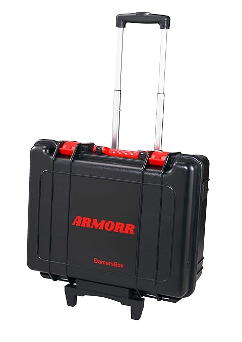 ARMORR GAMERSBOX Portable Gaming Monitor - 21.5" FHD IPS Display (max. 75Hz, FreeSync), Tough IP65 Hard Shell Case, Compatible with PS4/PS5 Xbox, HDMI Cable, Wheeled Trolley & VESA Stand