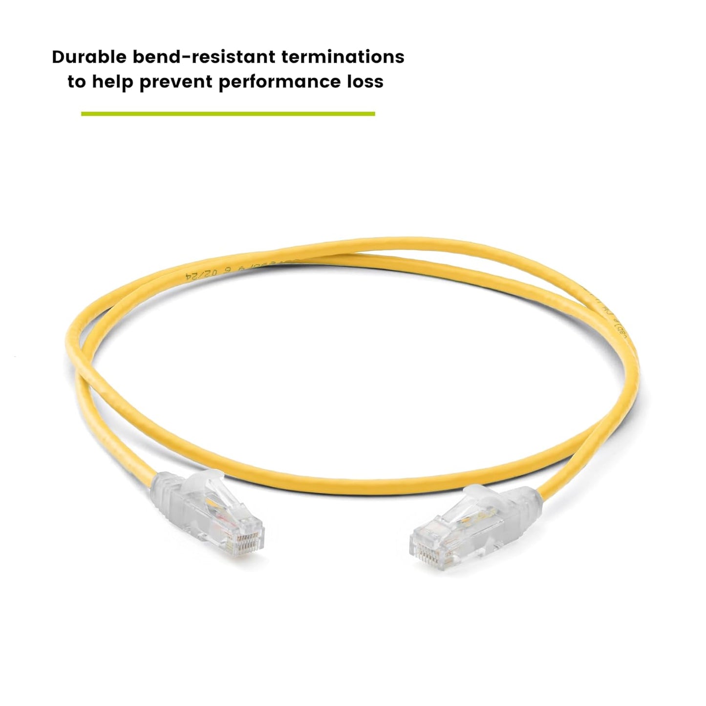 TRUECABLE Cat6 Component Rated Patch Cable, Unshielded (U/UTP), 2ft, Yellow, 28AWG Solid Copper, Snagless 10G High-Speed Ethernet Cable, PoE++ 4PPoE 100W, UL Listed, RoHS-3, 1 Pack
